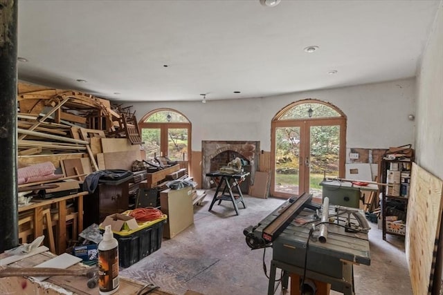 misc room with french doors and recessed lighting