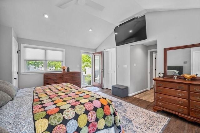 11 Beaver Park, Danvers, MA 01923 - bedroom with access to exterior, vaulted ceiling, dark wood-type flooring, and recessed lighting