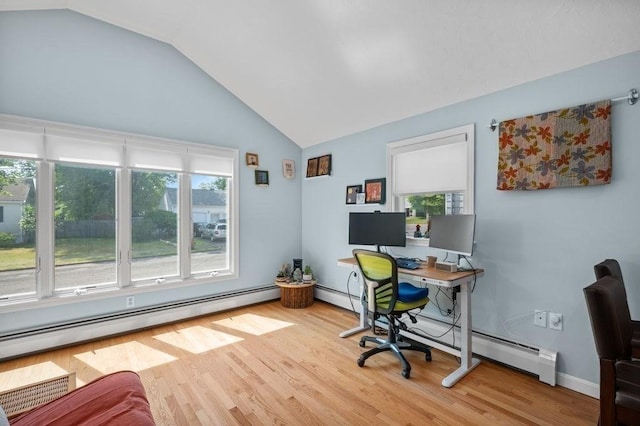 11 Beaver Park, Danvers, MA 01923 - home office with baseboard heating, lofted ceiling, healthy amount of natural light, and wood finished floors