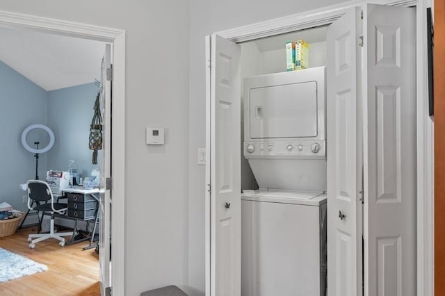 11 Beaver Park, Danvers, MA 01923 - washroom with stacked washer and clothes dryer and wood finished floors