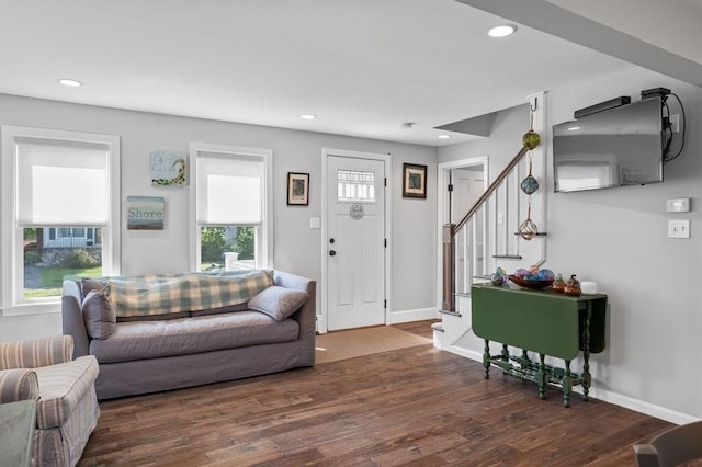 11 Beaver Park, Danvers, MA 01923 - living area featuring stairway, wood finished floors, and recessed lighting