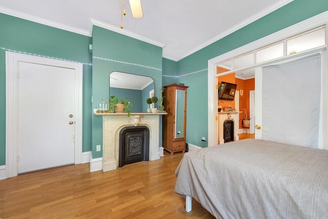17 Teel St Unit 1, Arlington, MA 02474 - bedroom with a fireplace, wood finished floors, and ornamental molding