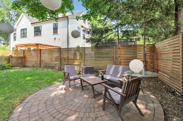 17 Teel St Unit 1, Arlington, MA 02474 - fenced backyard with an outdoor hangout area, a patio, and a pergola
