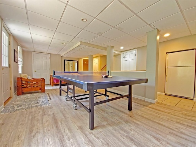 30 Norris Path, Falmouth, MA 02536 - rec room featuring baseboards, a paneled ceiling, and light wood-style flooring