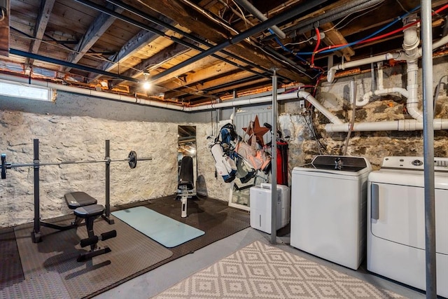 interior space with laundry area and washer and dryer