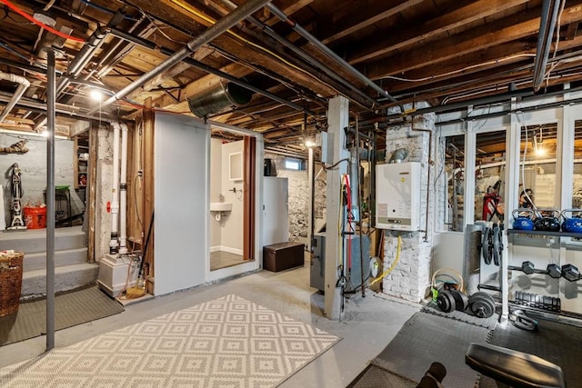 unfinished basement with water heater