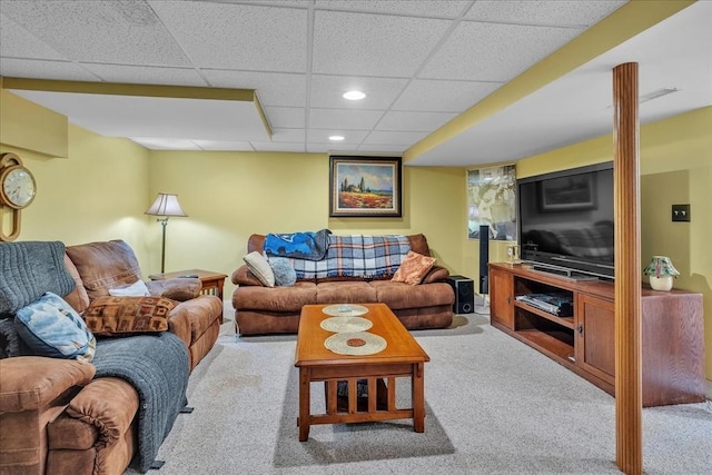 33 Dean St, Norton, MA 02766 - living room featuring carpet flooring, a drop ceiling, and recessed lighting