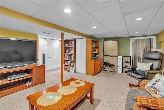 33 Dean St, Norton, MA 02766 - living room with light carpet, recessed lighting, and a drop ceiling