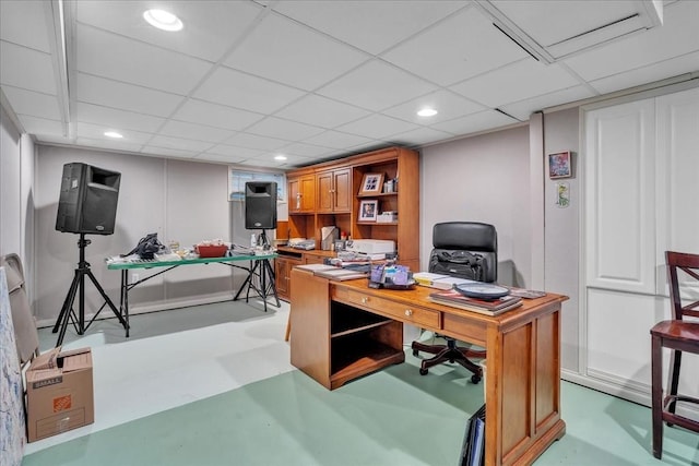 33 Dean St, Norton, MA 02766 - home office featuring recessed lighting, finished concrete floors, and a drop ceiling