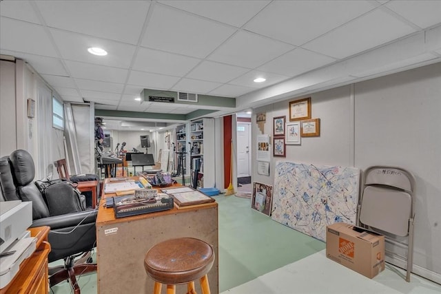 33 Dean St, Norton, MA 02766 - office area featuring a drop ceiling, recessed lighting, and concrete floors