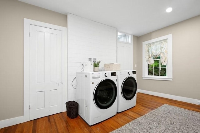 38 S St, Grafton, MA 01519 - laundry room featuring washing machine and dryer, wood finished floors, and recessed lighting