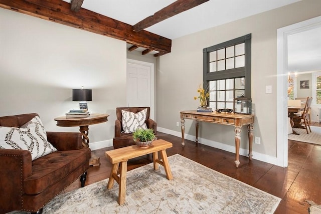 38 S St, Grafton, MA 01519 - living area with hardwood / wood-style flooring and beamed ceiling