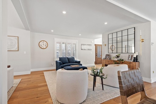 living room with light hardwood / wood-style flooring