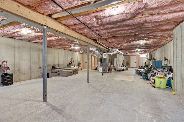 basement with heating unit