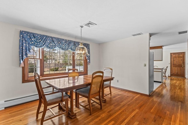 dining room featuring wood-type flooring and visible vents