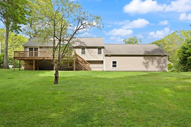112 Stoddard Dr, North Attleboro, MA 02760 - rear view of property with a deck, a lawn, and stairs
