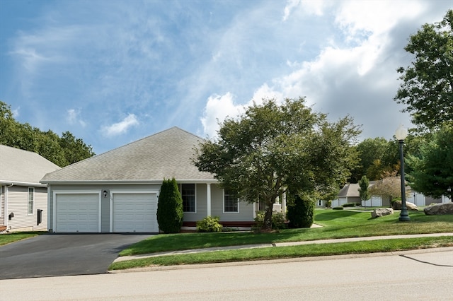 view of front facade with a garage and a front lawn