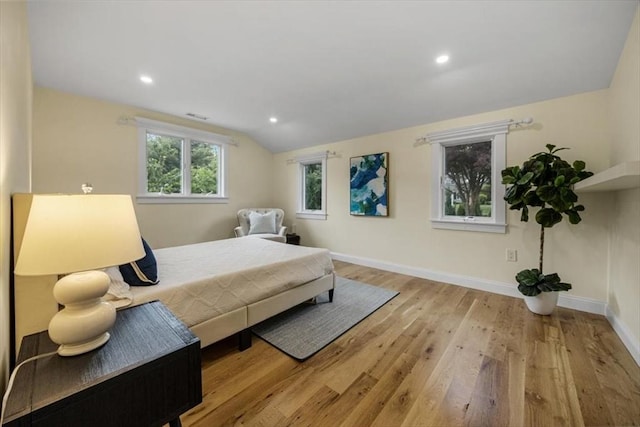 4 Cushing St, Hingham, MA 02043 - bedroom with wood finished floors, lofted ceiling, baseboards, and recessed lighting