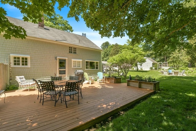 21 Norwell Ave, Norwell, MA 02061 - wooden terrace with a yard, outdoor dining area, and an outdoor fire pit