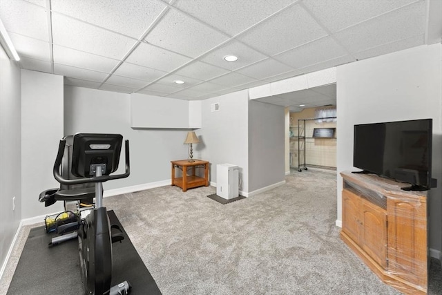 18 Buena Vis Unit 18, Franklin, MA 02038 - workout room with a drop ceiling, baseboards, carpet floors, and recessed lighting