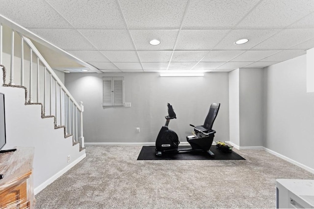 18 Buena Vis Unit 18, Franklin, MA 02038 - workout area featuring carpet floors, baseboards, recessed lighting, and a paneled ceiling