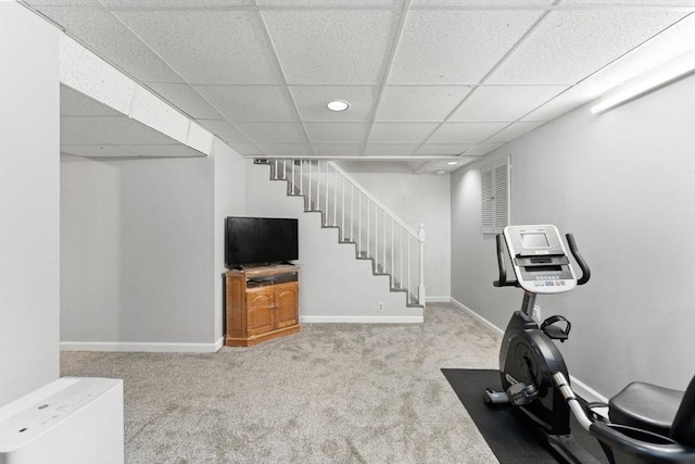 18 Buena Vis Unit 18, Franklin, MA 02038 - exercise room featuring carpet flooring, a paneled ceiling, baseboards, and recessed lighting