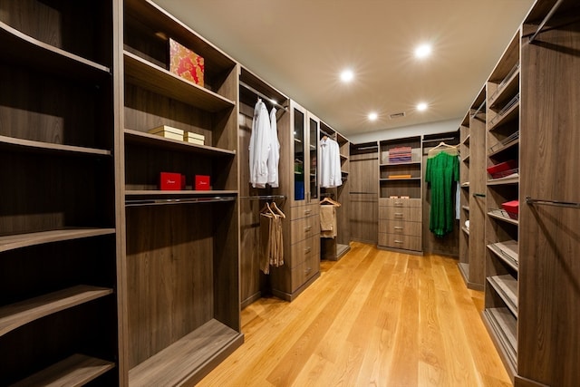 spacious closet with light hardwood / wood-style flooring