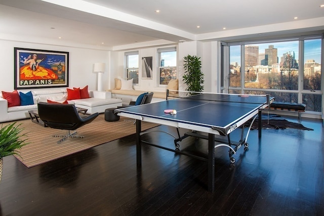 game room with hardwood / wood-style flooring