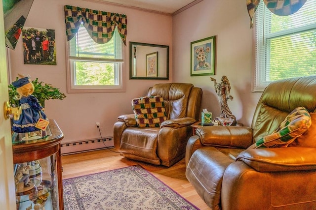 171 David Cir, Putnam, CT 06260 - sitting room featuring baseboard heating, wood finished floors, and ornamental molding
