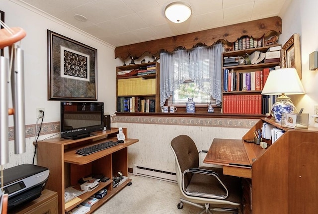 171 David Cir, Putnam, CT 06260 - office space with a baseboard heating unit, carpet, and ornamental molding