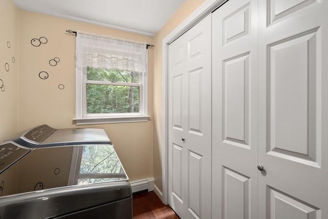 85 Green Meadow Ct, Northbridge, MA 01588 - laundry room with washer and dryer, baseboard heating, dark wood-style floors, and healthy amount of natural light