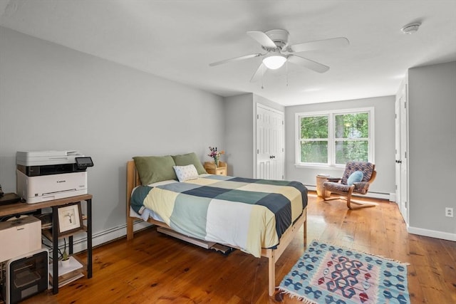 85 Green Meadow Ct, Northbridge, MA 01588 - bedroom featuring hardwood / wood-style flooring, a ceiling fan, a baseboard radiator, baseboards, and baseboard heating