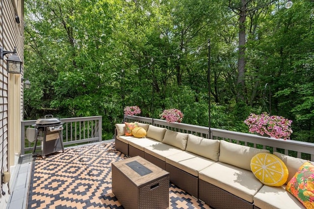 85 Green Meadow Ct, Northbridge, MA 01588 - wooden terrace featuring an outdoor hangout area, view of wooded area, and a patio