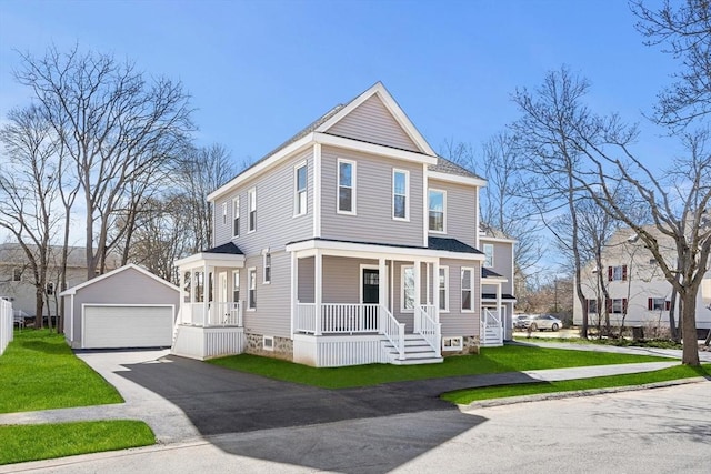 13 River St Unit 1, Danvers, MA 01923 - view of front of property with a front lawn, an outbuilding, covered porch, and a garage