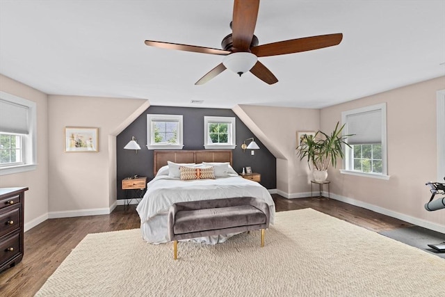 161 Hollett St, Scituate, MA 02066 - bedroom with multiple windows, dark wood-type flooring, and a ceiling fan