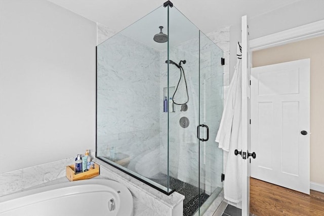 161 Hollett St, Scituate, MA 02066 - full bath featuring a marble finish shower, a garden tub, and wood finished floors