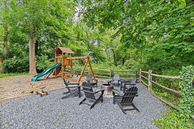 161 Hollett St, Scituate, MA 02066 - view of jungle gym with a fire pit