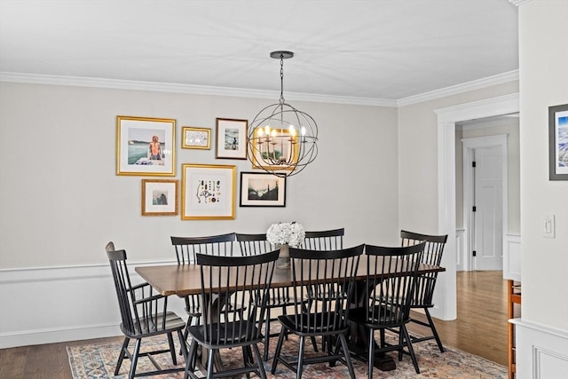 161 Hollett St, Scituate, MA 02066 - dining area featuring a chandelier, wood finished floors, and ornamental molding
