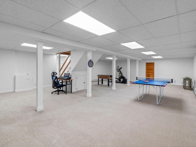 8 Kennedy Ln, Acton, MA 01720 - game room featuring light colored carpet, a drop ceiling, and baseboards