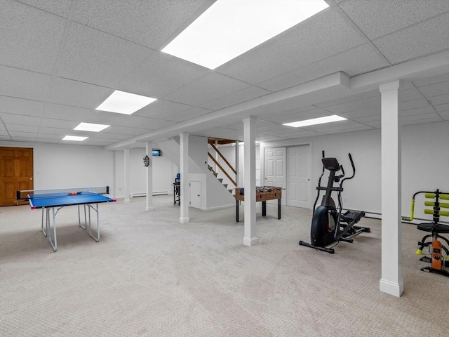 8 Kennedy Ln, Acton, MA 01720 - playroom featuring carpet, a paneled ceiling, and baseboard heating