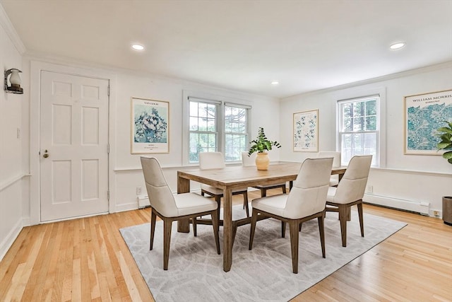 589 Turnpike, Ashby, MA 01431 - dining space with a baseboard radiator, ornamental molding, healthy amount of natural light, light wood-style floors, and recessed lighting