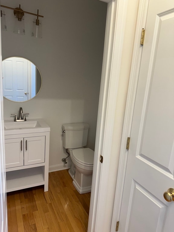 bathroom featuring vanity, toilet, and wood-type flooring