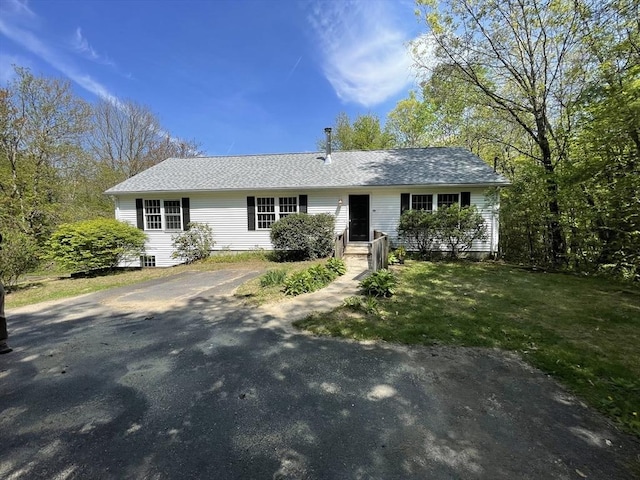 48 N Main St, New Salem, MA 01355 - ranch-style home featuring a front lawn and a shingled roof