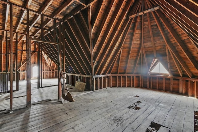 view of unfinished attic