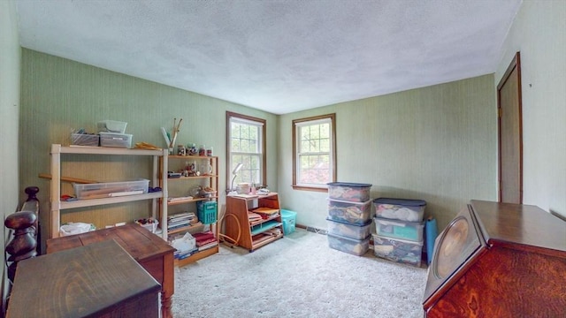 10 Briarwood Rd, Woburn, MA 01801 - office area with carpet, a textured ceiling, baseboards, and wallpapered walls
