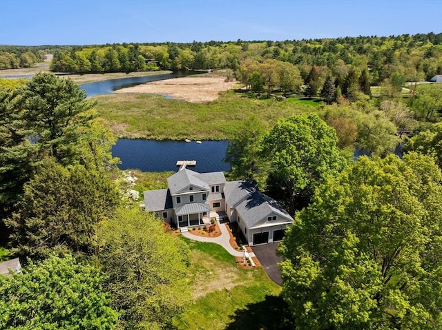 38 Old Shipyard Ln, Hanover, MA 02339 - aerial view of property and surrounding area featuring a large body of water and a forest