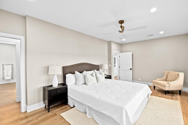 38 Old Shipyard Ln, Hanover, MA 02339 - bedroom with baseboards, light wood-style floors, recessed lighting, and ceiling fan