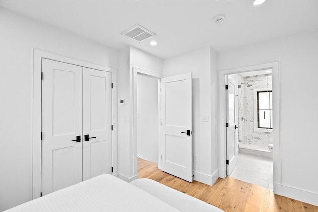 38 Old Shipyard Ln, Hanover, MA 02339 - bedroom featuring recessed lighting, light wood-type flooring, connected bathroom, a closet, and baseboards