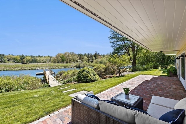 38 Old Shipyard Ln, Hanover, MA 02339 - view of patio featuring a water view and an outdoor living space