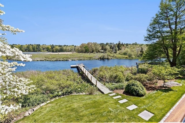 38 Old Shipyard Ln, Hanover, MA 02339 - dock area with a water view and a lawn